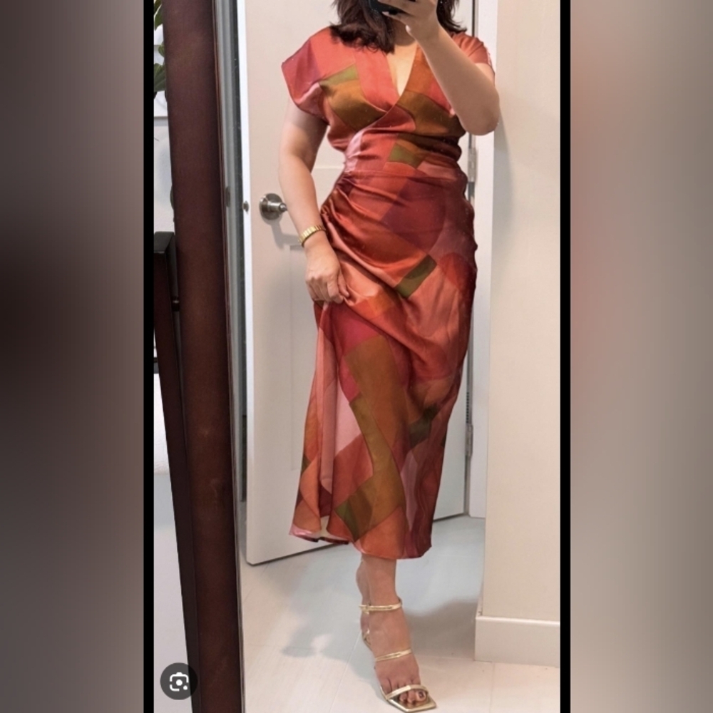 Zara Geometric Print Satin Dress